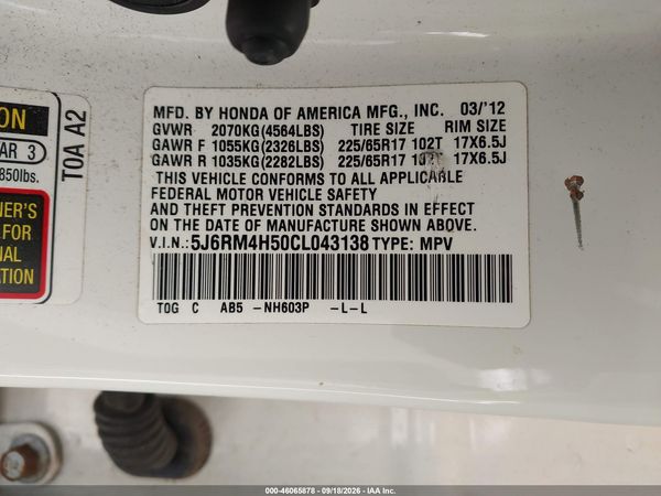 2012 HONDA CR-V EX — I9