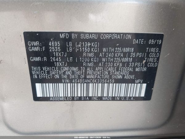 2019 SUBARU OUTBACK 2.5I LIMITED — I9