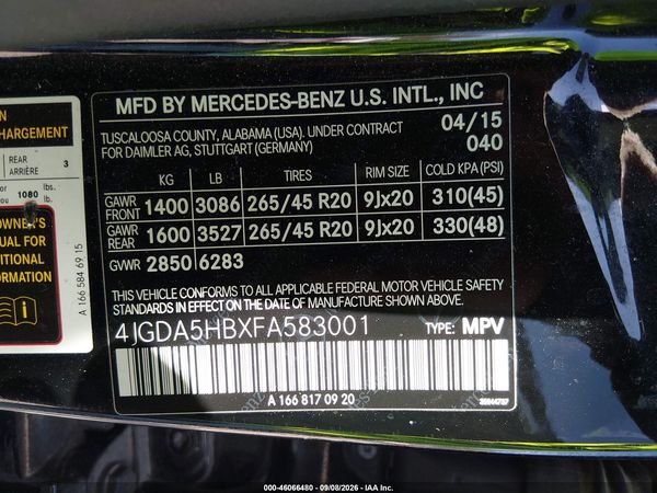 2015 MERCEDES-BENZ ML 350 4MATIC — I9