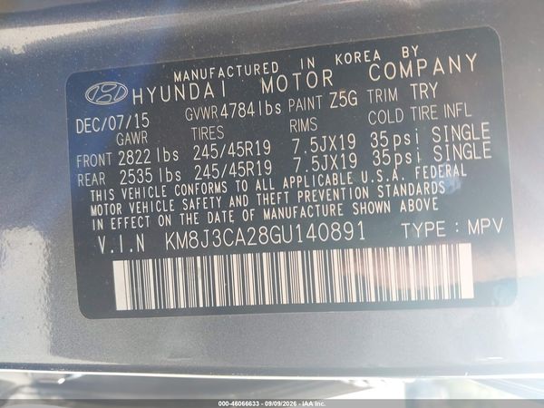 2016 HYUNDAI TUCSON LIMITED — I9