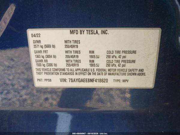 2022 TESLA MODEL Y — I9
