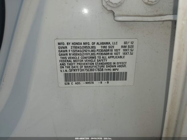 2012 HONDA PILOT EX-L