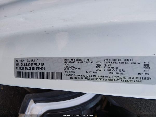 2023 RAM PROMASTER 2500 HIGH ROOF 159 WB