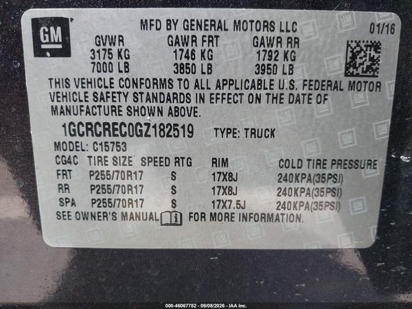 2016 CHEVROLET SILVERADO 1500 1LT — I9