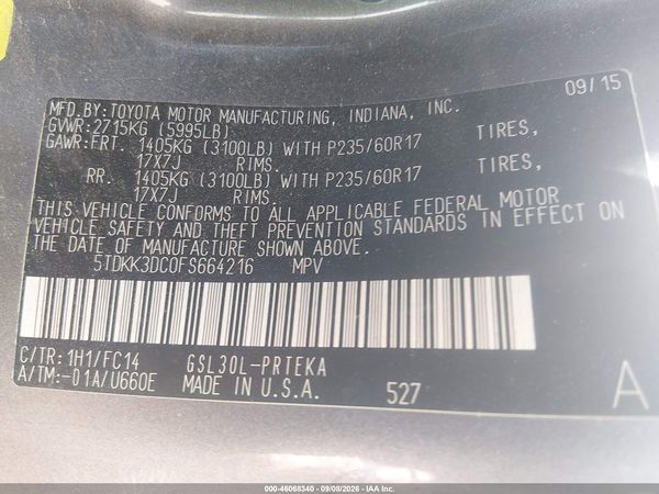 2015 TOYOTA SIENNA LE 8 PASSENGER — I9