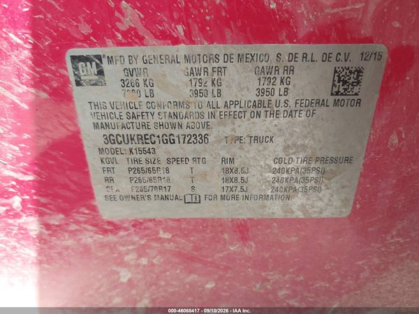 2016 CHEVROLET SILVERADO 1500 LT — I9