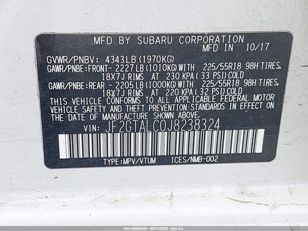 2018 SUBARU CROSSTREK 2.0I LIMITED — I9