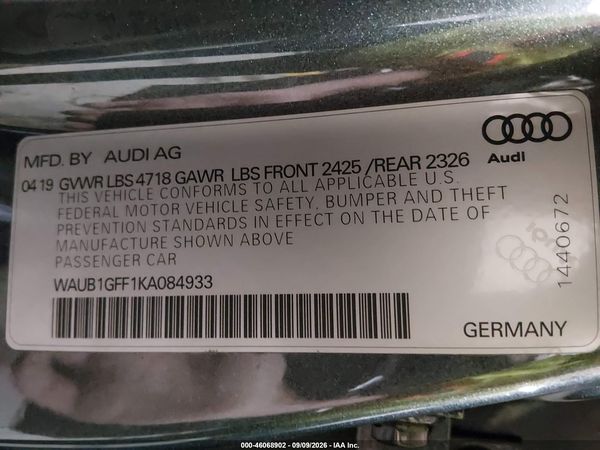 2019 AUDI S3 2.0T PREMIUM PLUS — I9