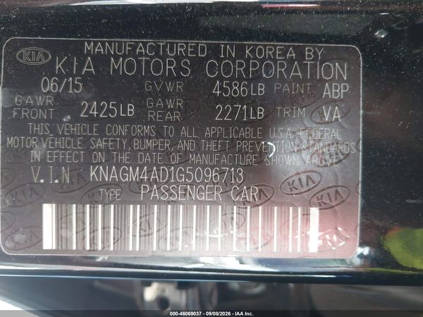 2016 KIA OPTIMA HYBRID GL - Middle-low