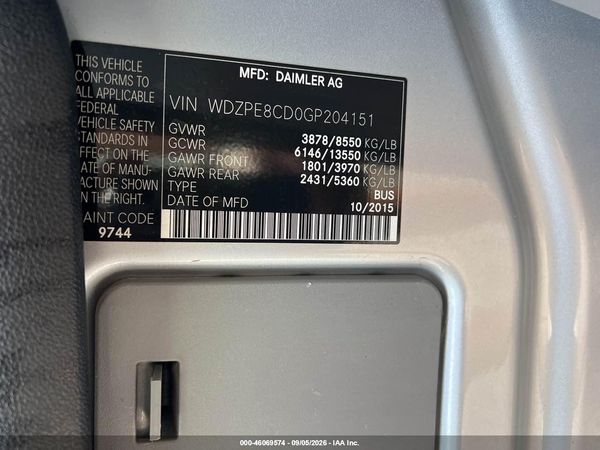 2016 MERCEDES-BENZ SPRINTER 2500 HIGH  ROOF