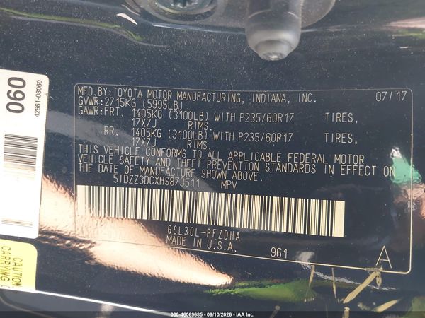 2017 TOYOTA SIENNA L 7 PASSENGER — I152