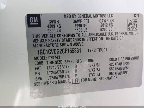 2012 CHEVROLET SILVERADO 2500HD WORK TRUCK — I9