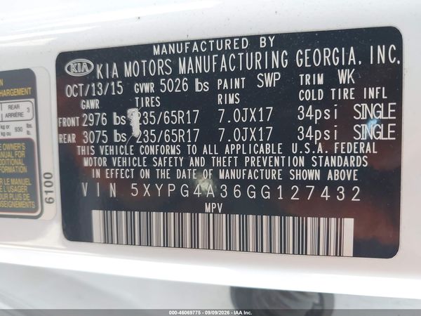 2016 KIA SORENTO 2.4L LX