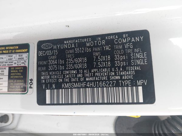2017 HYUNDAI SANTA FE SE