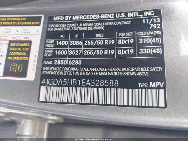 2014 MERCEDES-BENZ ML 350 4MATIC — I9