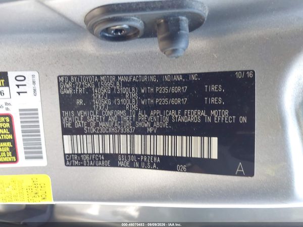 2017 TOYOTA SIENNA LE 8 PASSENGER — I9