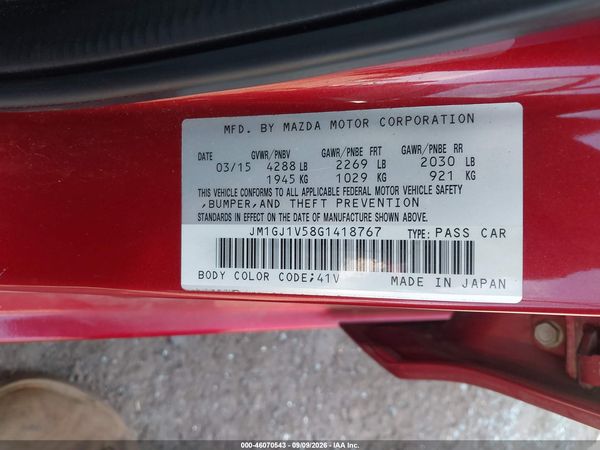 2016 MAZDA MAZDA6 I TOURING — I9