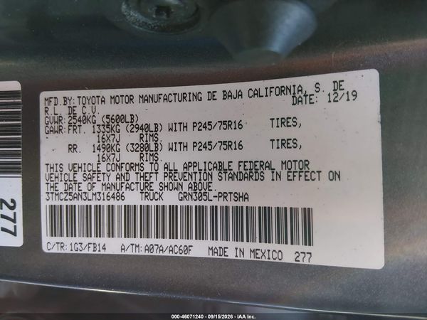2020 TOYOTA TACOMA SR V6 — I9