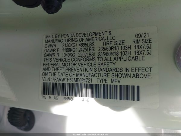 2021 HONDA CR-V 2WD EX — I9