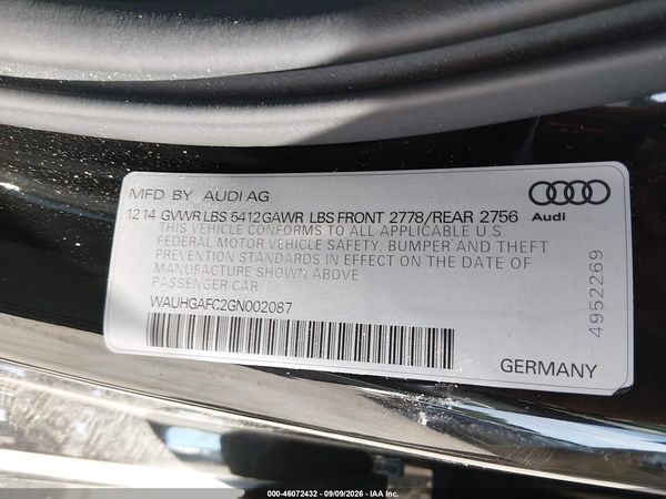 2016 AUDI A6 3.0T PREMIUM PLUS — I9