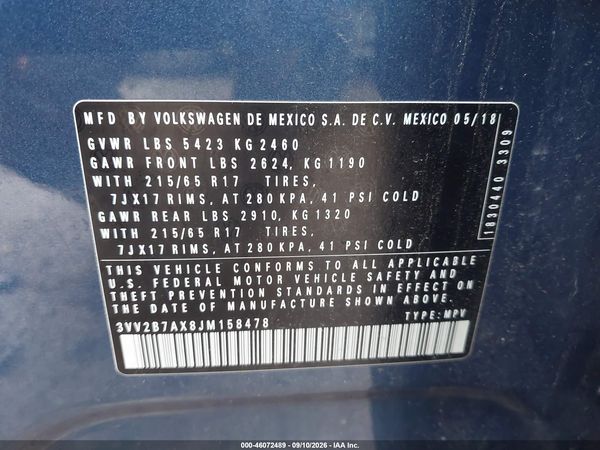 2018 VOLKSWAGEN TIGUAN 2.0T SE/2.0T SEL — I9