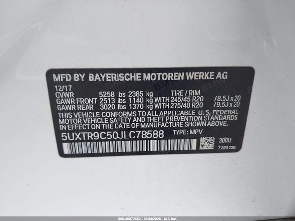 2018 BMW X3 XDRIVE30I — I9