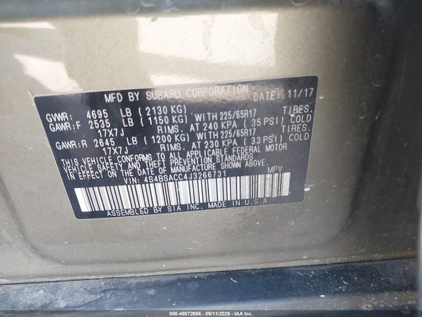2018 SUBARU OUTBACK 2.5I PREMIUM — I9