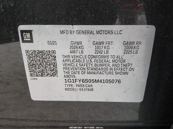 2021 CHEVROLET BOLT EV FWD LT — I9