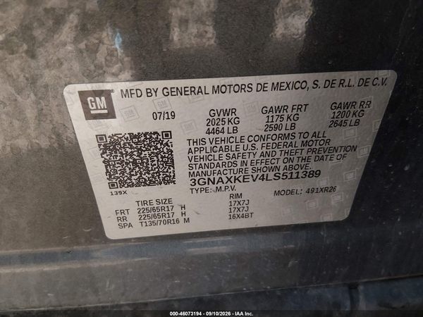 2020 CHEVROLET EQUINOX FWD LT 1.5L TURBO — I9