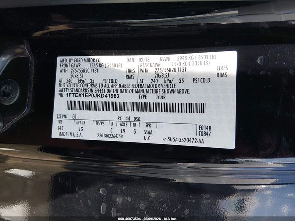 2018 FORD F-150 XL — I9