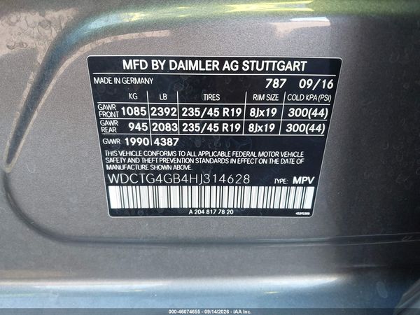 2017 MERCEDES-BENZ GLA 250 4MATIC — I9