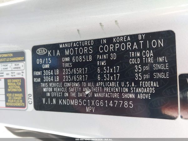 2016 KIA SEDONA LX