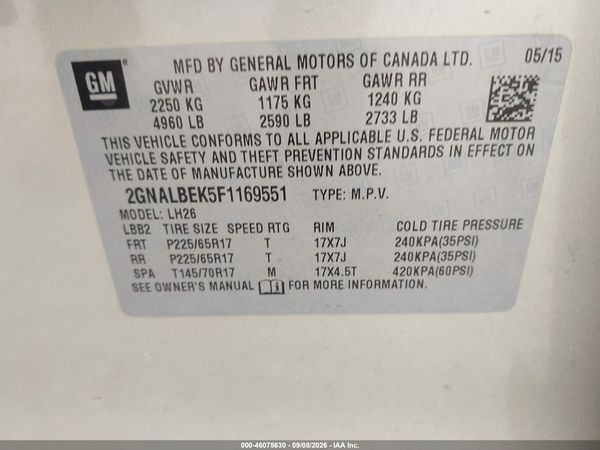 2015 CHEVROLET EQUINOX 1LT — I9