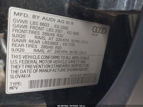 2017 AUDI Q7 3.0T PREMIUM — I9