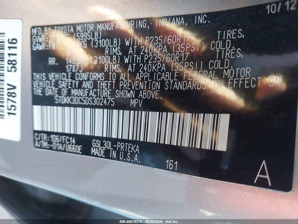 2013 TOYOTA SIENNA LE V6 8 PASSENGER