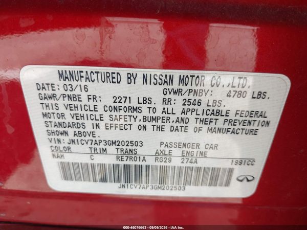 2016 INFINITI Q50 2.0T BASE/2.0T PREMIUM — I9