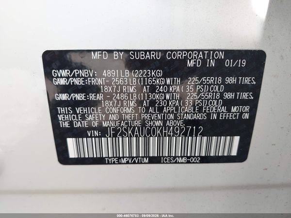 2019 SUBARU FORESTER LIMITED — I9