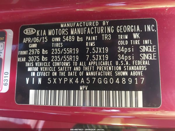2016 KIA SORENTO 3.3L SX — I9