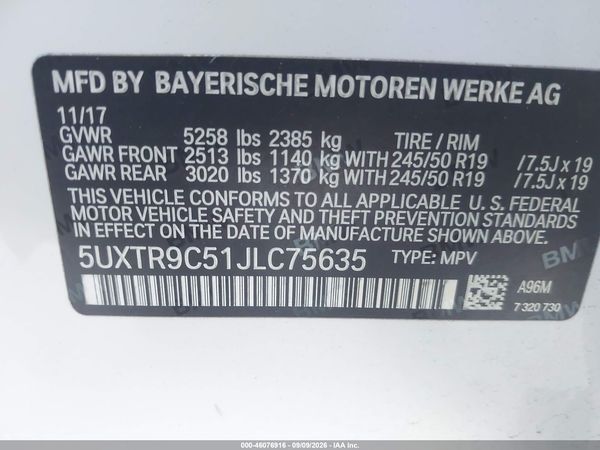 2018 BMW X3 XDRIVE30I — I9