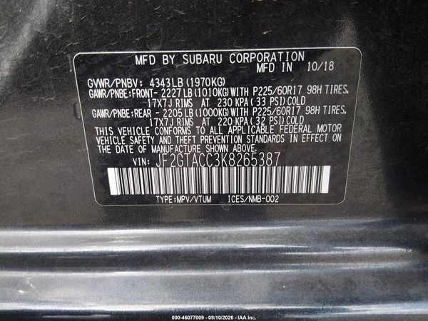 2019 SUBARU CROSSTREK 2.0I PREMIUM — I9