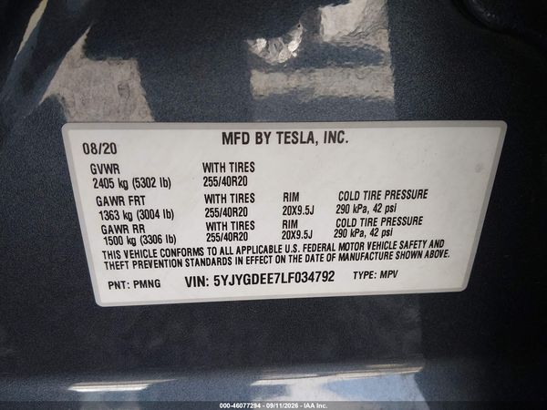 2020 TESLA MODEL Y — I9