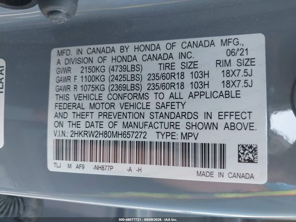 2021 HONDA CR-V AWD EX-L — I9