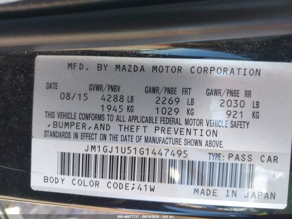 2016 MAZDA MAZDA6 I SPORT — I9