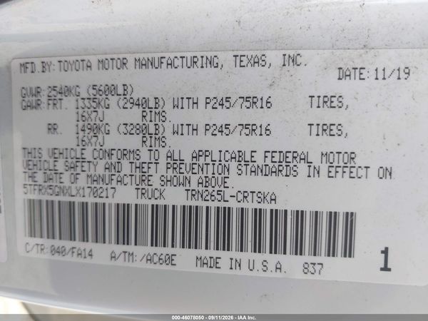 2020 TOYOTA TACOMA SR — I9