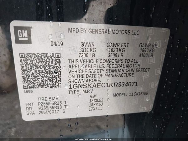 2019 CHEVROLET TAHOE LS — I9