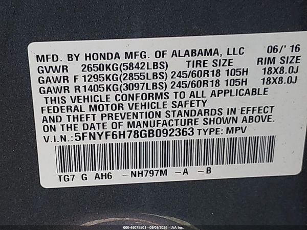 2016 HONDA PILOT EX-L — I9