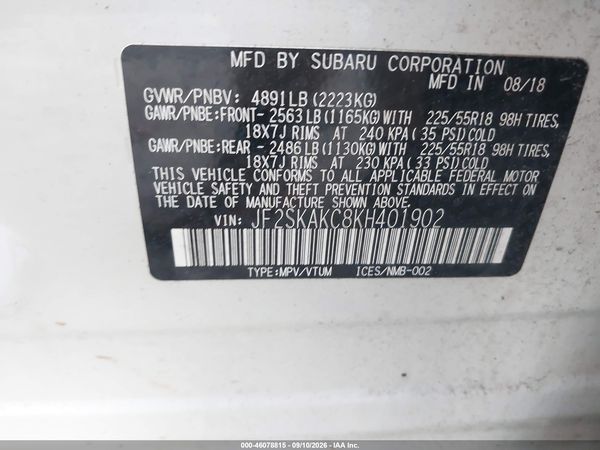 2019 SUBARU FORESTER SPORT — I9