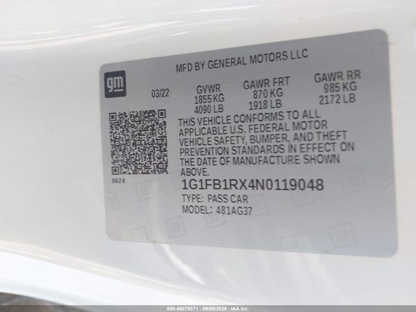 2022 CHEVROLET CAMARO RWD  1LT — I9