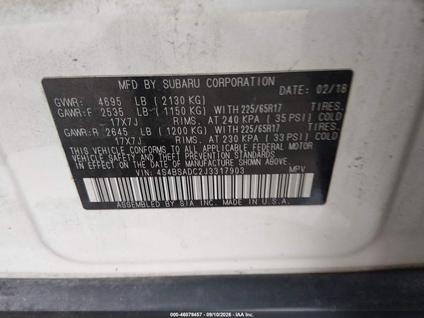 2018 SUBARU OUTBACK 2.5I PREMIUM — I9