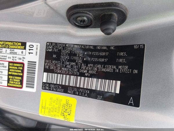 2015 TOYOTA SIENNA LE 8 PASSENGER — I9